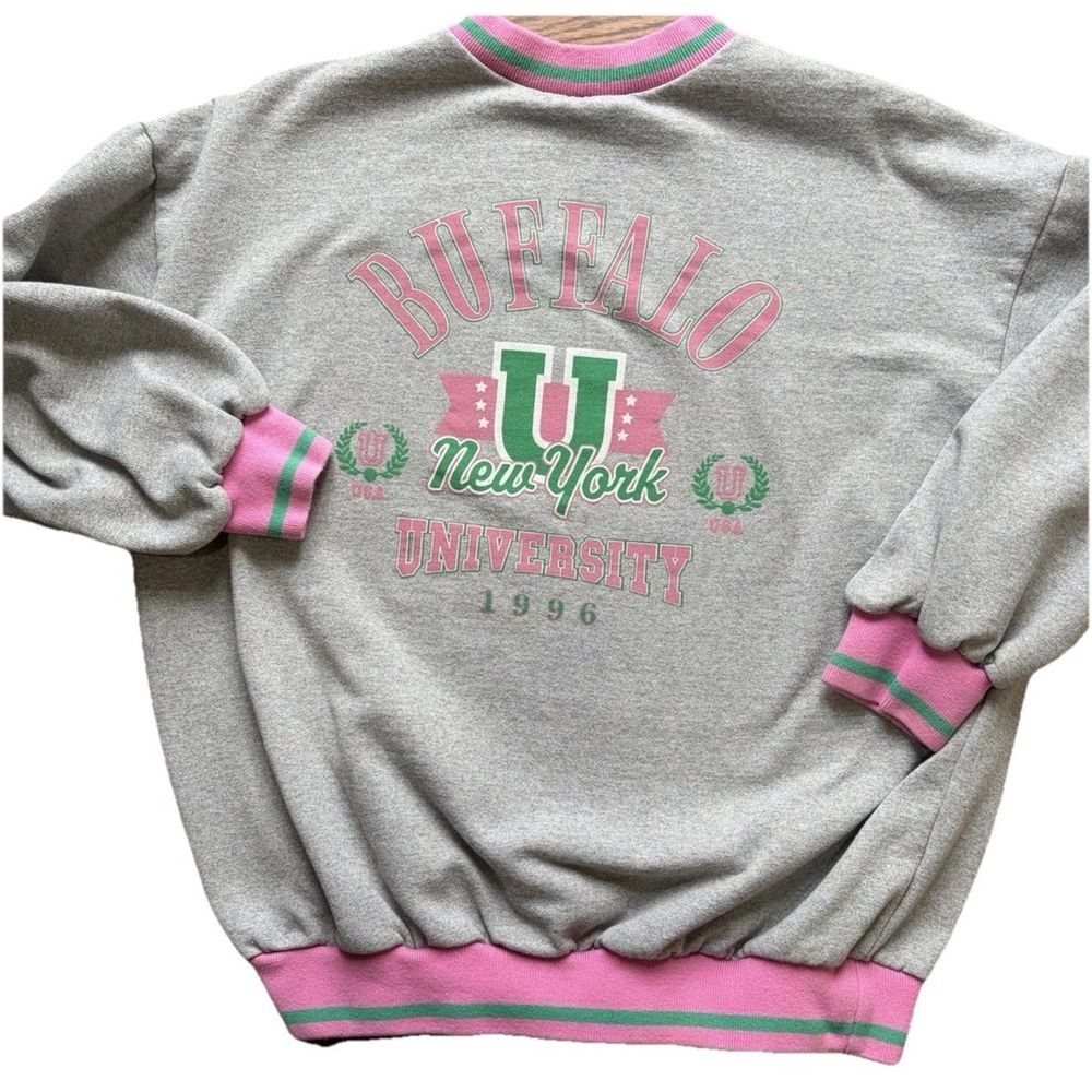 Vintage 1990s University Of Buffalo Sweatshirt M Gray Pink Green Y2K Crewneck